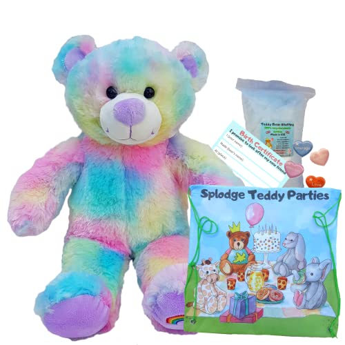 Regenbogen-Teddybär – weiches Plüschtier – Größe: 40cm – Teddybären zum Selbermachen - Bauen Sie Ihren eigenen Teddybär – kein Nähen von Splodge Teddy Parties