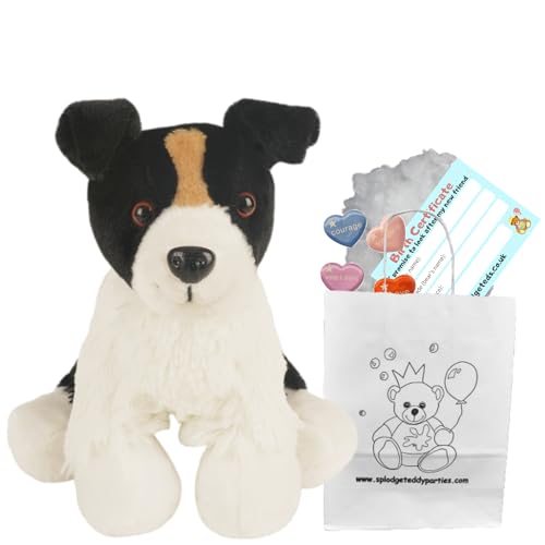 Schwarz-Weiß-Terrier Hund, weiches Plüsch-Spielzeug, 25 cm, baut deinen eigenen Teddybär – Teddybären zum Selbermachen von Splodge Teddy Parties