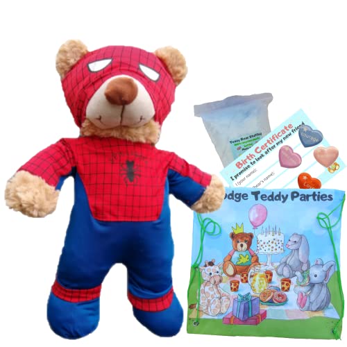 Superhero Spiderman – Bauen Sie Ihren eigenen Teddybär-Bastelset mit Outfit – 40 cm von Splodge Teddy Parties