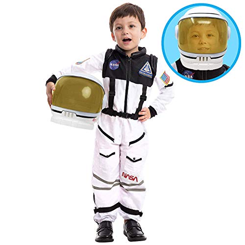 Astronaut NASA Pilot Kostüm mit beweglichem Visierhelm für Kinder, Jungen, Mädchen, Space Kostüm Outfit Rollenspiel für Halloween Party Carneval Schulklassenzimmer Bühnenperformance (Medium, Silver) von Spooktacular Creations