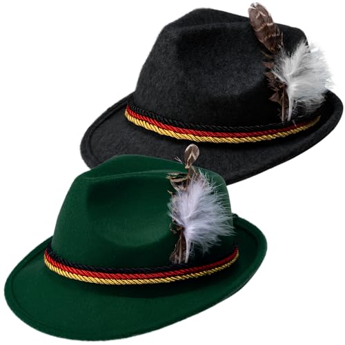 Spooktacular Creations 2 Schweizer Alpenhüte Kostümzubehör, Filz-Fedora-Retro-Set (Schwarz und Grün) für Halloween-Partygeschenke für Erwachsene, Oktoberfest-Bayerisches Verkleiden und Cosplay von Spooktacular Creations