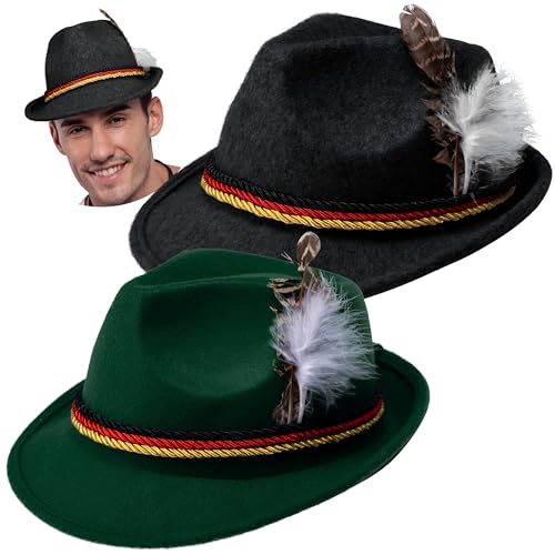 Spooktacular Creations 2 Schweizer Alpenhüte Kostümzubehör, Filz-Fedora-Retro-Set (Schwarz und Grün) für Halloween-Partygeschenke für Erwachsene, Oktoberfest-Bayerisches Verkleiden und Cosplay von Spooktacular Creations