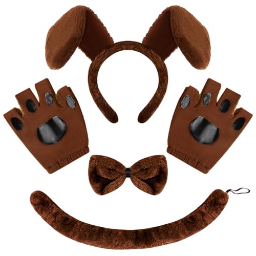 Spooktacular Creations 5-teiliges Tier-Kostüm-Zubehör-Set mit Hundeohren-Stirnband, Fliege, Handschuhen und Schwanz, Tierkostüm-Zubehör von Spooktacular Creations