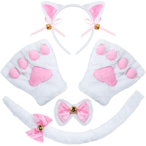 Spooktacular Creations 5-teiliges weißes Kätzchenkostüm-Zubehör mit Katzenohren-Stirnband, Pfotenhandschuhen, Fliege, Schwanz für Erwachsene, Kinder, Cosplay, Halloween-Party-Verkleidungsset Spooktacular Creations 5-teiliges weißes Kätzchenkostüm-Zubehör mit Katzenohren-Stirnband, Pfotenhandschuhen, Fliege, Schwanz für Erwachsene, Kinder, Cosplay, Halloween-Party-Verkleidungsset von Spooktacular Creations