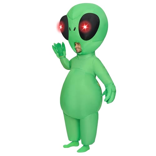 Spooktacular Creations Aufblasbare Kostüme für Erwachsene mit leuchtenden Augen, Ganzkörper-Alien-Aufblaskostüme, grüne aufblasbare Kostüme für Halloween-Kostüm-Cosplay-Alien-Themenpartys von Spooktacular Creations