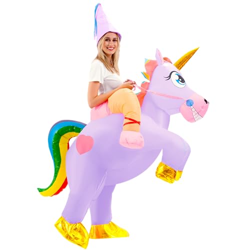 Spooktacular Creations Aufblasbares Kostüm für Erwachsene, Reiten auf einem aufblasbaren Einhorn, Deluxe-Halloween-Kostüm mit Hut – Hellviolett Spooktacular Creations Aufblasbares Kostüm für Erwachsene, Reiten auf einem aufblasbaren Einhorn, Deluxe-Halloween-Kostüm mit Hut – Hellviolett von Spooktacular Creations