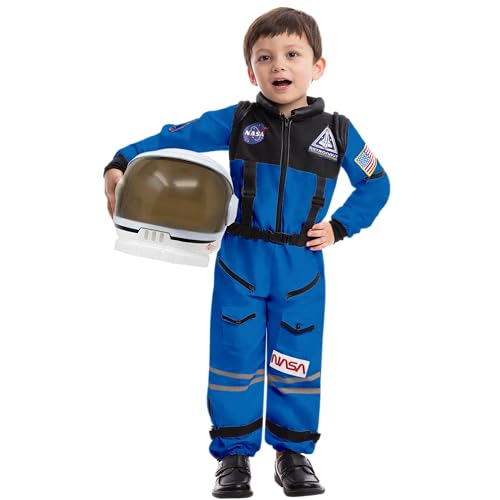 Spooktacular Creations Blau Astronaut Kostüm mit Helm für Kinder, Raumanzug, Space Jumpsuit, Halloween Astronaut NASA Kostüm für Jungen Mädchen Pretend Role Play Dress Up-Blau 3T (3-4 Jahre) von Spooktacular Creations