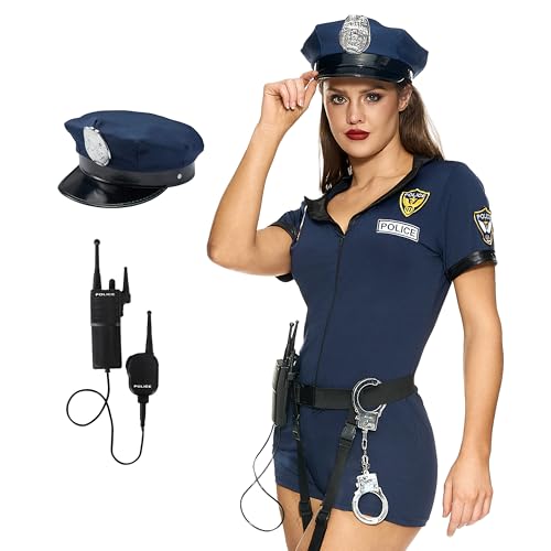 Spooktacular Creations Blaues Polizei-Kostüm-Set für Damen, mit Strampler, Gürtel, Hut, Schlagstock, Handschellen, Walkie-Talkie für Erwachsene, Halloween, Cosplay, Größe XL Spooktacular Creations Blaues Polizei-Kostüm-Set für Damen, mit Strampler, Gürtel, Hut, Schlagstock, Handschellen, Walkie-Talkie für Erwachsene, Halloween, Cosplay, Größe XL von Spooktacular Creations
