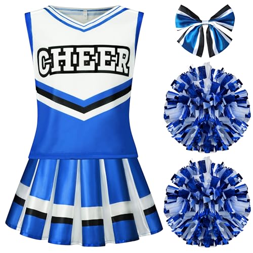 Spooktacular Creations Cheerleader-Kostüm für Mädchen, süßes Cheerleader-Outfit, blau-weiße Cheer-Uniform für Halloween zum Verkleiden und für Rollenspiele-S von Spooktacular Creations