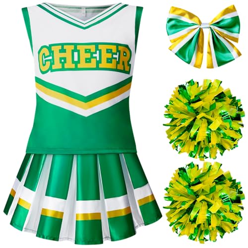 Spooktacular Creations Cheerleader-Kostüm für Mädchen, süßes Cheerleading-Outfit, grün-weiße Cheer-Uniform für Halloween Dress Up und Rollenspiel-M von Spooktacular Creations