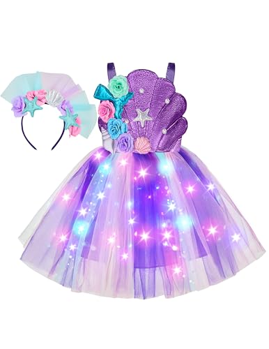 Spooktacular Creations Kind Mädchen Dunkel Lila Meerjungfrau Kostüm, Meerjungfrau Shell Fancy Tutu Light-Up Dress Kostüm mit Stirnband von Spooktacular Creations