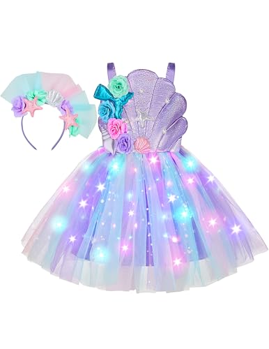 Spooktacular Creations Kind Mädchen Licht lila Meerjungfrau Kostüm, Meerjungfrau Shell Fancy Tutu Light-Up Dress Kostüm mit Stirnband von Spooktacular Creations