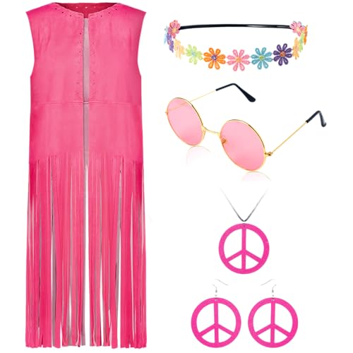 Spooktacular Creations Damen-Halloweenkostüme, rosa Hippie-Accessoires-Set für Damen für Halloween-Partys – XL von Spooktacular Creations