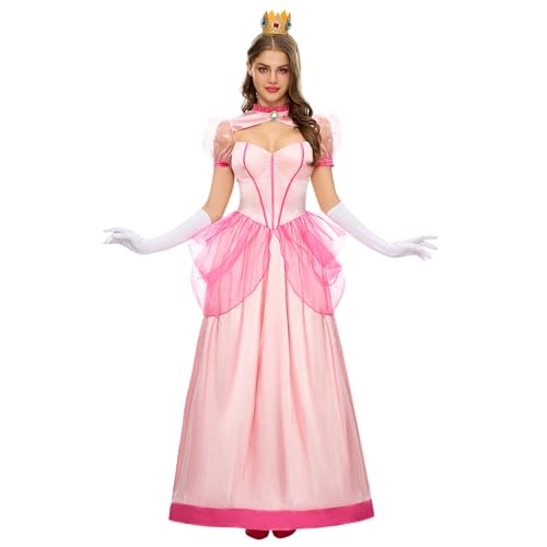 Spooktacular Creations Damen-Pfirsichrosa-Kleid-Kostüm mit Handschuhen und Krone, Prinzessinnenkleid für Halloween-Kostüme Frau 2024, Kostümpartys-L von Spooktacular Creations