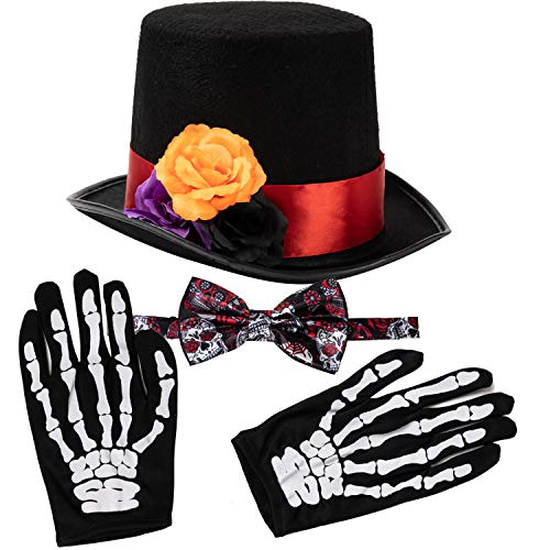 Spooktacular Creations Day of the Dead 5 - Kurze Handschuhe Herren Hut Fliege Halloween Kostüm Party von Spooktacular Creations