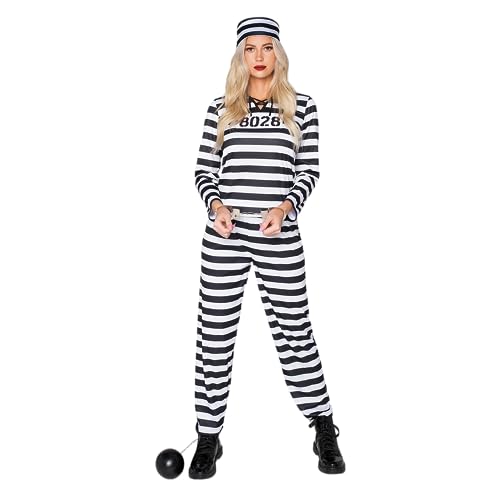 Spooktacular Creations Erwachsene Damen Jailbird Gefangenenkostüm für Halloween-Ankleideparty, Cosplay-Mottoparty (groß) von Spooktacular Creations