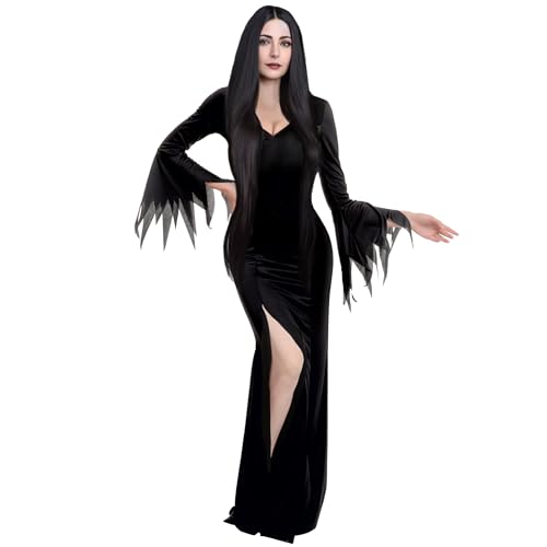 Spooktacular Creations Langes Vintage-Gothic-Kleid für Damen, schwarzes bodenlanges Hexenkleid-Kostüm für Halloween, Cosplay-XL von Spooktacular Creations