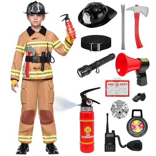 Spooktacular Creations Feuerwehrmann Kostüm, Kinder Feuerwehr Rollenspiel Set mit Feuerlöscher, Feuerwehrhelm, Feuerwehrmann Spielzeug, Feuerwehrmann Verkleidung für Jungen Mädchen Karneval Halloween von Spooktacular Creations