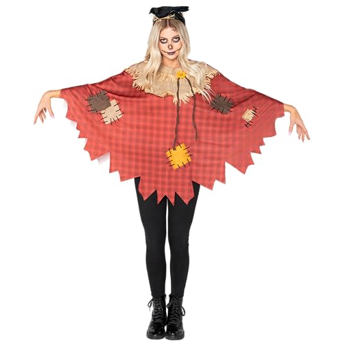 Spooktacular Creations Frauen Vogelscheuche Poncho Kostüm Erwachsene Patchwork Kostüm Top Braun für Halloween Dress Up Party, Cosplay, Mottoparty-Standard von Spooktacular Creations