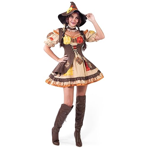 Spooktacular Creations Frauen braune Vogelscheuche Kleid mit Hut, Kragenkostüm Set für Adult Halloween Dress up Party Cosplay-L von Spooktacular Creations