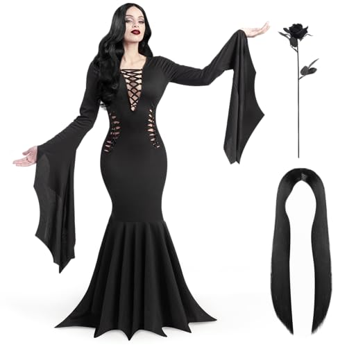 Spooktacular Creations Frauen schwarzes gotisches Vintage-Kleid Kostüm, bodenlange Hexenkleid für Halloween-Kleider-up-XL Spooktacular Creations Frauen schwarzes gotisches Vintage-Kleid Kostüm, bodenlange Hexenkleid für Halloween-Kleider-up-XL von Spooktacular Creations