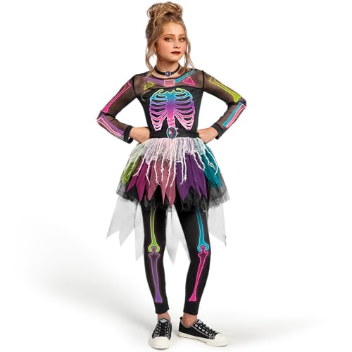 Spooktacular Creations Funky Skeleton Tutu-Kleid für Mädchen, Punky Bones Buntes Skelett-Kostüm für Halloween-Kleid-Party-S Spooktacular Creations Funky Skeleton Tutu-Kleid für Mädchen, Punky Bones Buntes Skelett-Kostüm für Halloween-Kleid-Party-S von Spooktacular Creations