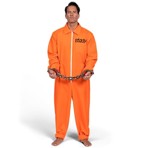 Spooktacular Creations Gefangenen Jumpsuit Herren orange Gefängnis entkommen Insassen Jailbird Coverall -Kostüm für Halloween Dress -up -Party -Cosplay (groß) von Spooktacular Creations