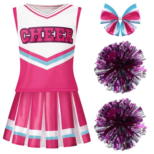 Spooktacular Creations Girl Pink Cheerleader Kostüm, Halloween Cute Cheer Uniform Outfit mit Zubehör für Halloween High School Cheerleader Dress Up Kostüm (pink, Large (10-12 yrs)) von Spooktacular Creations