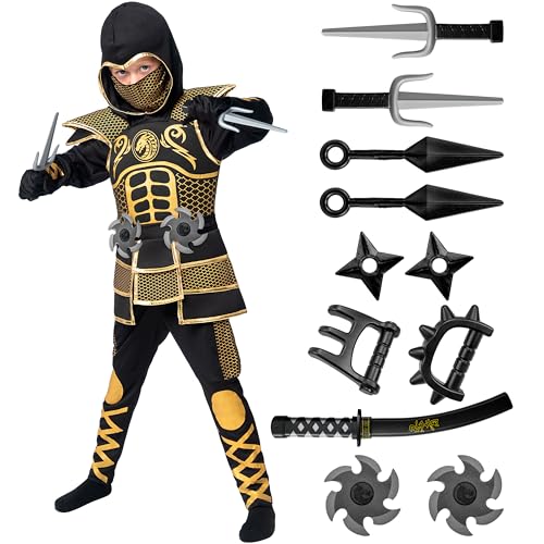 Spooktacular Creations Golden Ninja Kostüm für Jungen, Kinder Ninja Kostüm-Outfit Set mit goldenen Rüstung und Mustern für Halloween Ninja Kostüm Dress Up Party-S Spooktacular Creations Golden Ninja Kostüm für Jungen, Kinder Ninja Kostüm-Outfit Set mit goldenen Rüstung und Mustern für Halloween Ninja Kostüm Dress Up Party-S von Spooktacular Creations