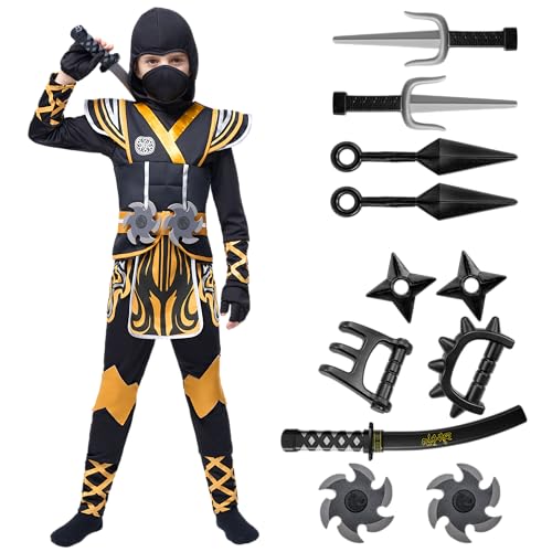 Spooktacular Creations Goldenes Ninja Kostüm für Kinder, Kinder Jungen Ninja Kostüm für Kinder und Kleinkind Ninja Mottopartys, Halloween-Kostüm zum Verkleiden von Spooktacular Creations