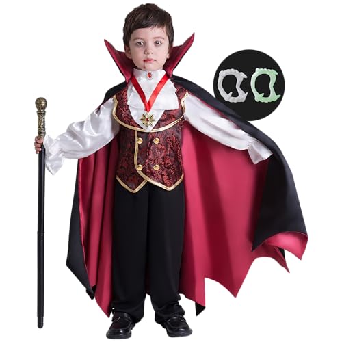 Spooktacular Creations Gotisch Vampir Kostüm, Vampirkostüm Deluxe Set für Kinder Jungen, Kinder Halloween Party, Dress Up, Rollenspiele und Cosplay (S (5 – 7 Jahre), Black) von Spooktacular Creations