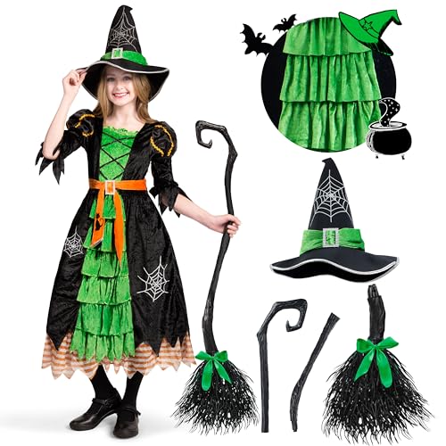 Spooktacular Creations Grün Hexe Kostüm, Hexenkostüm, Karneval Fasching Bekleidung, 3-teiliges Halloween Kostüm Deluxe Set für Mädchen Spooktacular Creations Grün Hexe Kostüm, Hexenkostüm, Karneval Fasching Bekleidung, 3-teiliges Halloween Kostüm Deluxe Set für Mädchen von Spooktacular Creations