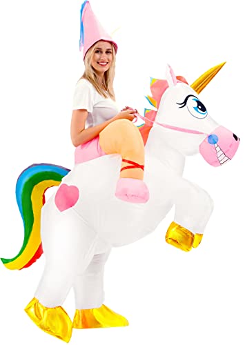 Spooktacular Creations Aufblasbares Einhorn Kostüm, Reiten ein Einhorn Air Blow-up Kostüm für Halloween Party Cosplay Fasching Karneval - Erwachsenengröße von Spooktacular Creations