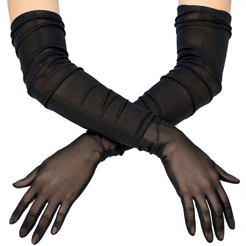 Spooktacular Creations Halloween-Handschuhe aus schwarzem Netzstoff, lange Handschuhe für erwachsene Frauen, schwarze, durchsichtige lange Opernhandschuhe für Halloween-Kostüme, Tanzpartys von Spooktacular Creations