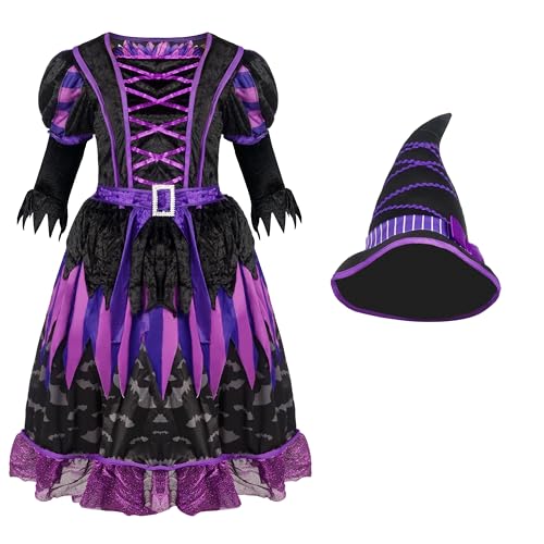 Spooktacular Creations Halloween Kind Mädchen lila Hexe Kostüm Fledermaus und Streifen für Cosplay (3T (3-4 Jahre)) von Spooktacular Creations