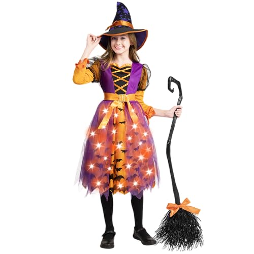 Spooktacular Creations Mädchen Hexe Kostüm, Light Up Starry Witch Kleid mit Hut für Kinder, Kleinkind Halloween Dress Up, Rollenspiel von Spooktacular Creations