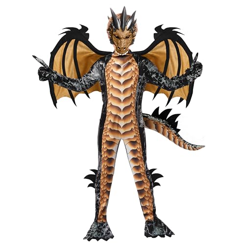 Spooktacular Creations Halloween-Kostüm für Kinder, goldenes Drachenkostüm, Jungen-Set mit Drachenflügeln, Schwanz und Maske für Halloween-Verkleidung-M Spooktacular Creations Halloween-Kostüm für Kinder, goldenes Drachenkostüm, Jungen-Set mit Drachenflügeln, Schwanz und Maske für Halloween-Verkleidung-M von Spooktacular Creations