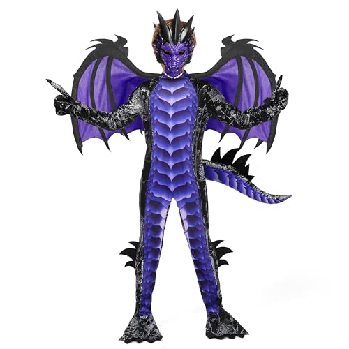 Spooktacular Creations Halloween-Kostüm für Kinder, violetter Drache, Jungen-Set mit Drachenflügeln, Schwanz und Maske für Halloween-Verkleidung-L Spooktacular Creations Halloween-Kostüm für Kinder, violetter Drache, Jungen-Set mit Drachenflügeln, Schwanz und Maske für Halloween-Verkleidung-L von Spooktacular Creations
