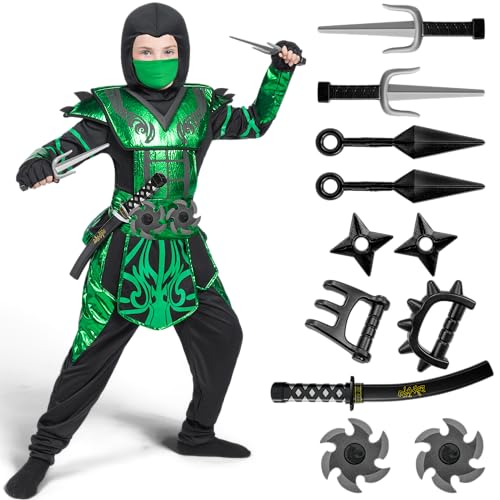 Spooktacular Creations Halloween Ninja-Kostüm für Jungen, grüne Ninja-Kostüm für Kinder Ninja Themed Partys, Halloween Kostüm Dress Up (groß (10-12 Jahre)) von Spooktacular Creations