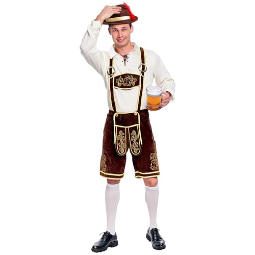 Spooktacular Creations Oktoberfest Herren Outfit, Abnehmbarem Lätzchenträger, Kniesocken und Bayerischen Filzhüte Lederhosen bayrische tracht herren lederhose herren XXL von Spooktacular Creations