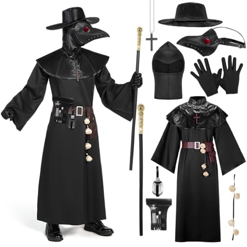 Spooktacular Creations Herren Pestarzt schwarzes Kostüm-Set mit Mütze, Maske, Schal, Robe, Handschuhe, Gürtel, Knoblauch, Zepter von Spooktacular Creations