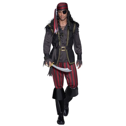 Spooktacular Creations Herren Piratenkostüm für Erwachsene mit Bandana-Weste Hemd Shirt Cover Armbänder für Halloween-Dress-up-Party, Cosplay-Party-L von Spooktacular Creations