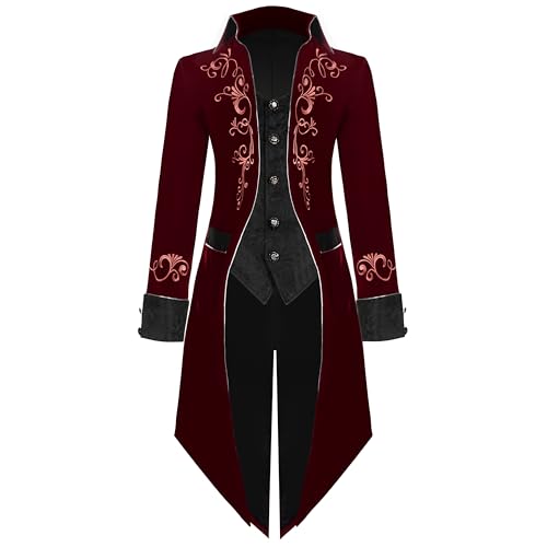 Spooktacular Creations Herren Weinrotes Steampunk-Kostüm, Frack Mittelalterliches Kostüm für Halloween-Kostüm Herren 2024 Cosplay-XXL von Spooktacular Creations