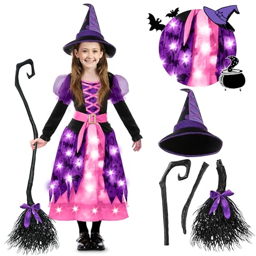 Spooktacular Creations Hexenkostüm für Mädchen, rosa Druck Hexenkostüm, Light-up Hexen Halloween Kostüm Kleid up-s Spooktacular Creations Hexenkostüm für Mädchen, rosa Druck Hexenkostüm, Light-up Hexen Halloween Kostüm Kleid up-s von Spooktacular Creations