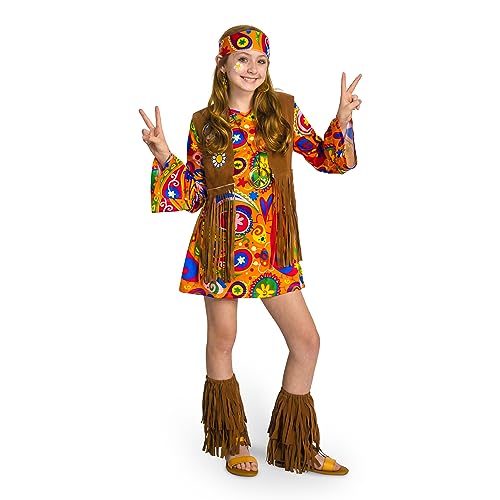 Spooktacular Creations Hippie-Kostüm für Mädchen, Hippie-Outfit mit 60-70er-Jahre-Accessoires für Kinder, Halloween-Verkleidung für Mädchen, Rollenspiele, Hippie-Themenparty-M von Spooktacular Creations