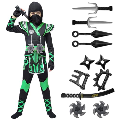 Spooktacular Creations Grünes Ninja-Kostüm für Kinder, Ninja-Outfit-Set für Jungen, Halloween-Kostüm für Kleinkinder-Mottopartys, Verkleidung (Groß, 10–12 Jahre) Spooktacular Creations Grünes Ninja-Kostüm für Kinder, Ninja-Outfit-Set für Jungen, Halloween-Kostüm für Kleinkinder-Mottopartys, Verkleidung (Groß, 10–12 Jahre) von Spooktacular Creations