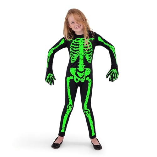 Spooktacular Creations Kinder Halloween Skeleton Kostüm glühen in der Dunkelheit für Mädchen, Kleinkinder Skelett-Jumpsuit für Cosplay (3T (3-4 Jahre)) von Spooktacular Creations