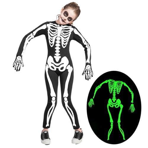 Spooktacular Creations Kinder Skelettkostüm, Unisex Glow im dunklen Skelett-Overall mit Handschuhen für Jungen, Girls Halloween Dress-up, Rollenspiel, Cosplay-Party-S von Spooktacular Creations