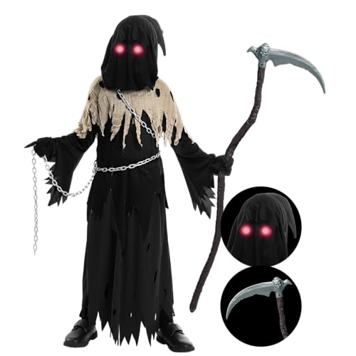 Spooktacular Creations Kinder-Unisex-Kostüm mit leuchtenden Augen, Sensenmann, braunes Phantom-Kostüm für gruseliges Phantom-Halloween-Kostüm M Spooktacular Creations Kinder-Unisex-Kostüm mit leuchtenden Augen, Sensenmann, braunes Phantom-Kostüm für gruseliges Phantom-Halloween-Kostüm M von Spooktacular Creations