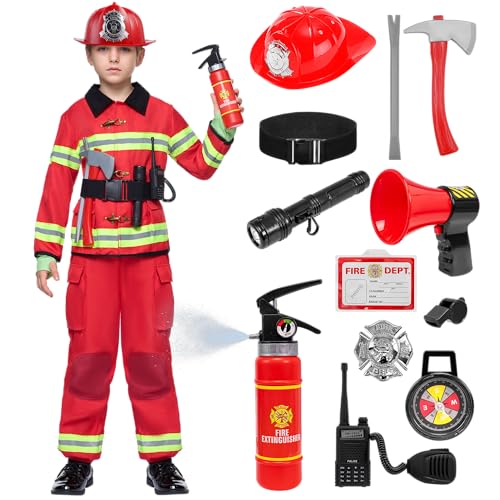 Spooktacular Creations Feuerwehrmann Kostüm, Kinder Feuerwehr Rollenspiel Set mit Feuerlöscher, Feuerwehrhelm, Feuerwehrmann Spielzeug, Feuerwehrmann Verkleidung für Jungen Mädchen Karneval Halloween von Spooktacular Creations